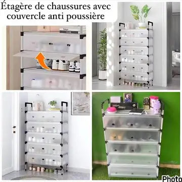 Étagère à chaussures anti poussière 6 niveaux